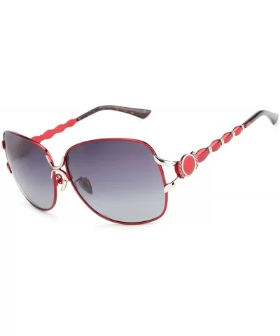 Womens Designer Oversized Metal Frame Sunglasses Polarized H008 - Red - CT17Z59ZXMN $60.93 Sport