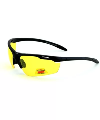 Polarized half rimless with yellow night driving lens - lightweight wrap around sunglasses - Black - C9125VB4JIX $22.48 Semi-...