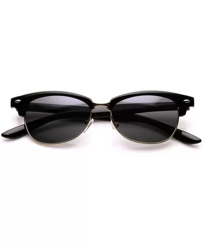 Classic Oval Shaped Semi-Rimless Half Frame Horn Rimmed Sunglasses - Black-gold Smoke - CZ11V1ZQSNX $15.36 Rimless