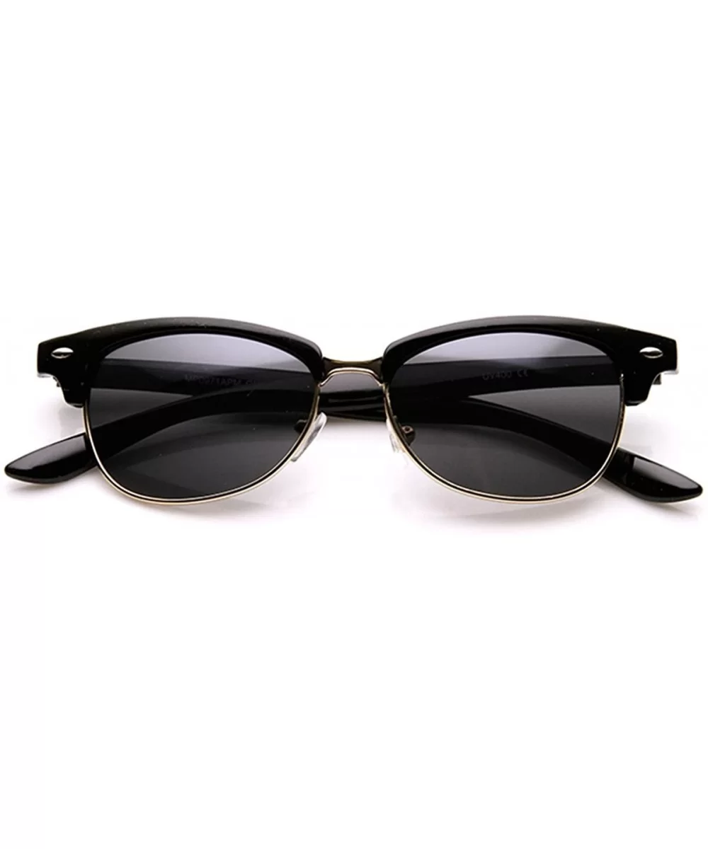 Classic Oval Shaped Semi-Rimless Half Frame Horn Rimmed Sunglasses - Black-gold Smoke - CZ11V1ZQSNX $15.36 Rimless