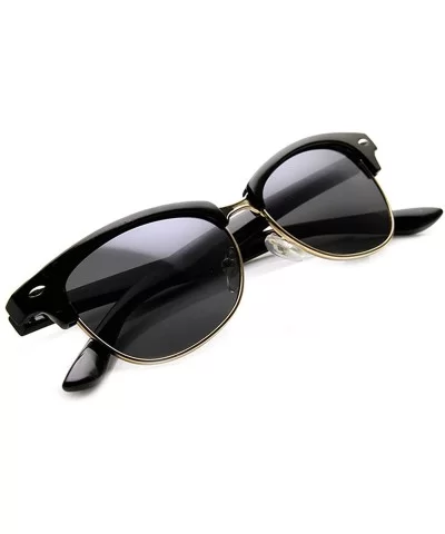 Classic Oval Shaped Semi-Rimless Half Frame Horn Rimmed Sunglasses - Black-gold Smoke - CZ11V1ZQSNX $15.36 Rimless