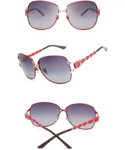 Womens Designer Oversized Metal Frame Sunglasses Polarized H008 - Red - CT17Z59ZXMN $60.93 Sport