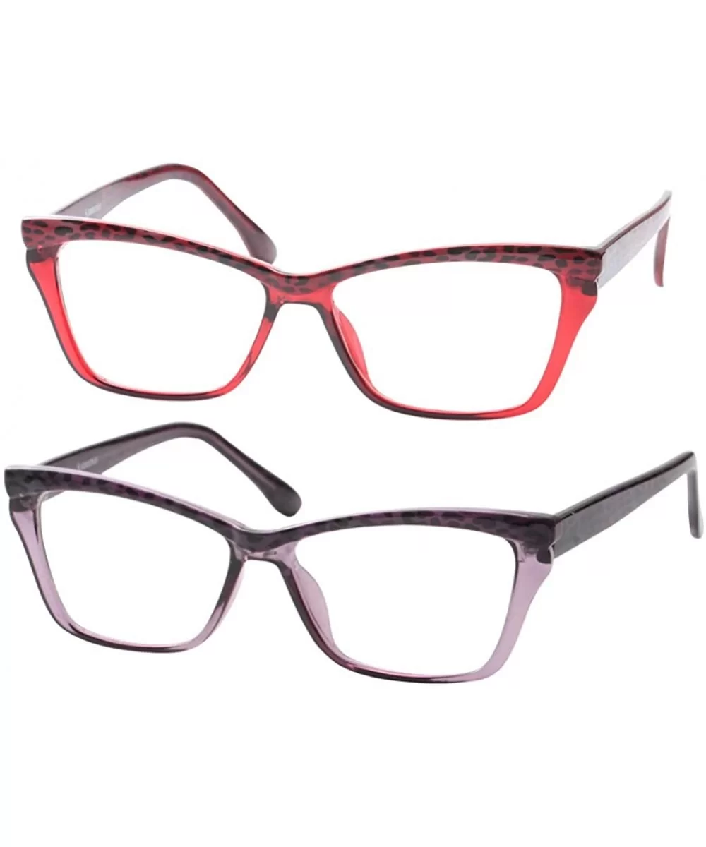 Womens Leopard Butterfly Reading Glasses Fashion Eye Glass Frame - 2 Pairs / Red + Purple - CW18IIRLHY6 $18.88 Round