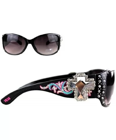 Embroidery Spiritual Rhinestone Cross Sunglasses Jp (Black - Black) - CL17Z5C2KTZ $46.88 Oval