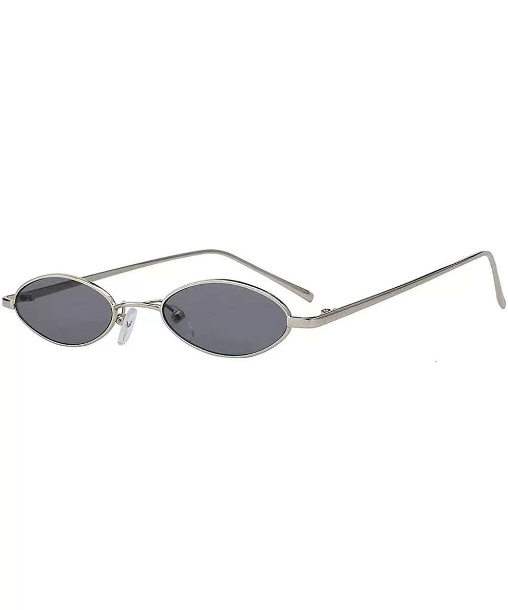 Oval Ultra Thin Small Skinny Slim Narrow Metal Frame Sunglasses Colored Lens - Silver-smoke - C218HZQDU92 $11.71 Oval