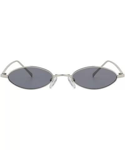 Oval Ultra Thin Small Skinny Slim Narrow Metal Frame Sunglasses Colored Lens - Silver-smoke - C218HZQDU92 $11.71 Oval