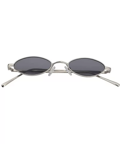 Oval Ultra Thin Small Skinny Slim Narrow Metal Frame Sunglasses Colored Lens - Silver-smoke - C218HZQDU92 $11.71 Oval