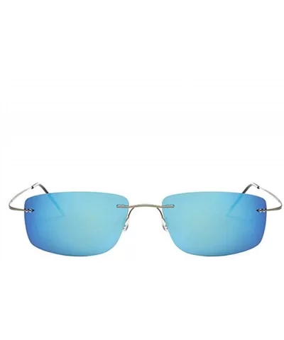 Titanium Rimless Sunglasses Polarized Men Super Thin Frameless Sun Black - Blue - CR18XE00MWA $34.85 Aviator