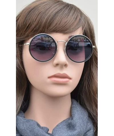 Round Circle Sunglasses Retro Vintage Inspired Style Women - Black + Smoke - CX18I5AZNZZ $16.70 Round