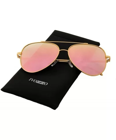 Unisex Sunglasses Metal Double Bridge Frame AVIATOR Polarized UV400 - Gold Metal Frame/ Mirrored Pink Lens - CR18GWHIWYZ $15....