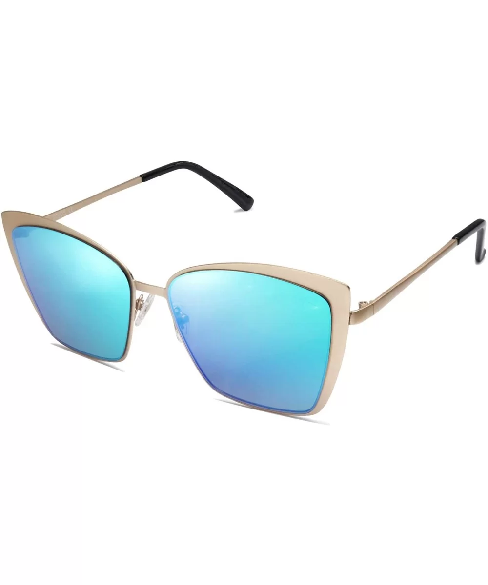 Cateye Sunglasses for Women Fashion Mirrored Lens Metal Frame SJ1086 - C6 Gold Frame/Green Mirrored Lens - C818CYDCI2W $19.51...