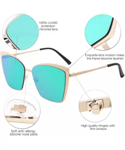 Cateye Sunglasses for Women Fashion Mirrored Lens Metal Frame SJ1086 - C6 Gold Frame/Green Mirrored Lens - C818CYDCI2W $19.51...