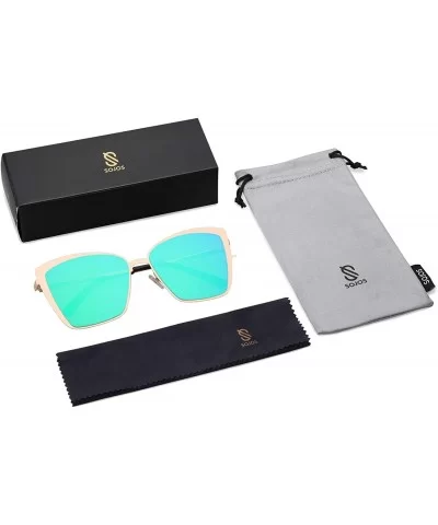 Cateye Sunglasses for Women Fashion Mirrored Lens Metal Frame SJ1086 - C6 Gold Frame/Green Mirrored Lens - C818CYDCI2W $19.51...