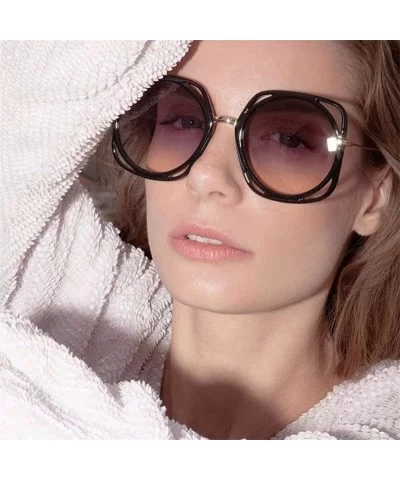 Oversized Round Sunglasses for Women Plastic Frame Sun Glasses UV400 - Black Black - CS19060YHQC $20.56 Oversized