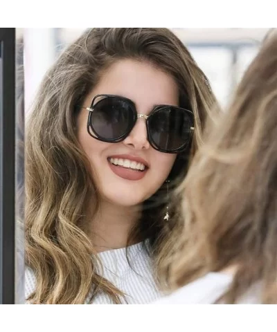 Oversized Round Sunglasses for Women Plastic Frame Sun Glasses UV400 - Black Black - CS19060YHQC $20.56 Oversized