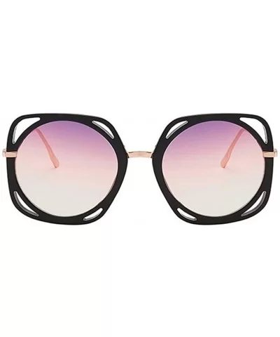 Oversized Round Sunglasses for Women Plastic Frame Sun Glasses UV400 - Black Black - CS19060YHQC $20.56 Oversized