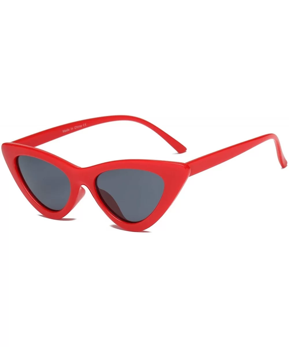 Women Retro Vintage Slim Round Cat Eye Fashion Sunglasses - Red/Black - CZ18WTI8YSS $32.27 Goggle