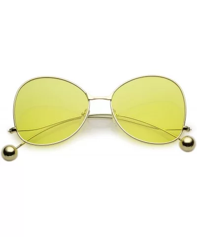 Women's Thin Curved Metal Arms Ball Accents Color Flat Lens Butterfly Sunglasses 56mm - Gold / Yellow - CF182AAY3G4 $16.45 Ov...