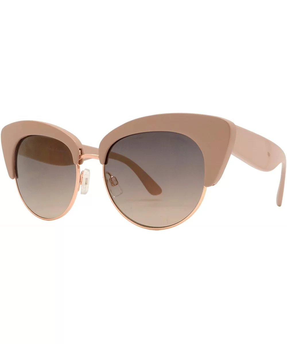 Round Circle Half Frame Cateye Sunglasses for Women - Taupe + Gold Flash Mirror - CC18UIEMQW2 $18.24 Semi-rimless