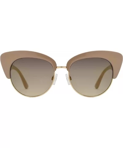 Round Circle Half Frame Cateye Sunglasses for Women - Taupe + Gold Flash Mirror - CC18UIEMQW2 $18.24 Semi-rimless