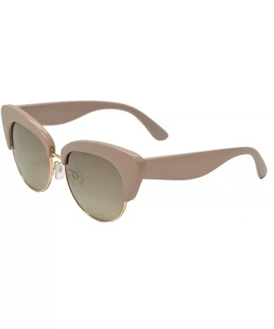 Round Circle Half Frame Cateye Sunglasses for Women - Taupe + Gold Flash Mirror - CC18UIEMQW2 $18.24 Semi-rimless