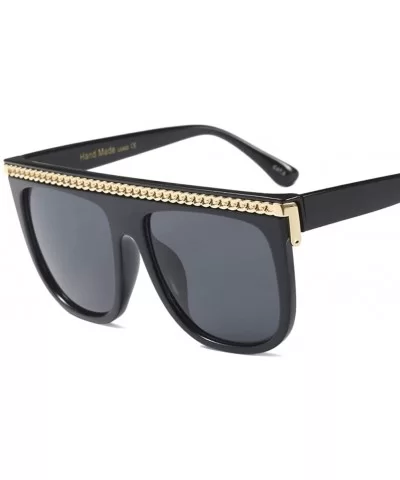 Fashion Chain Sunglasses Men Oversized Square Sun Glasses for Women Accessories - Black - CL18KICHZUK $12.38 Square