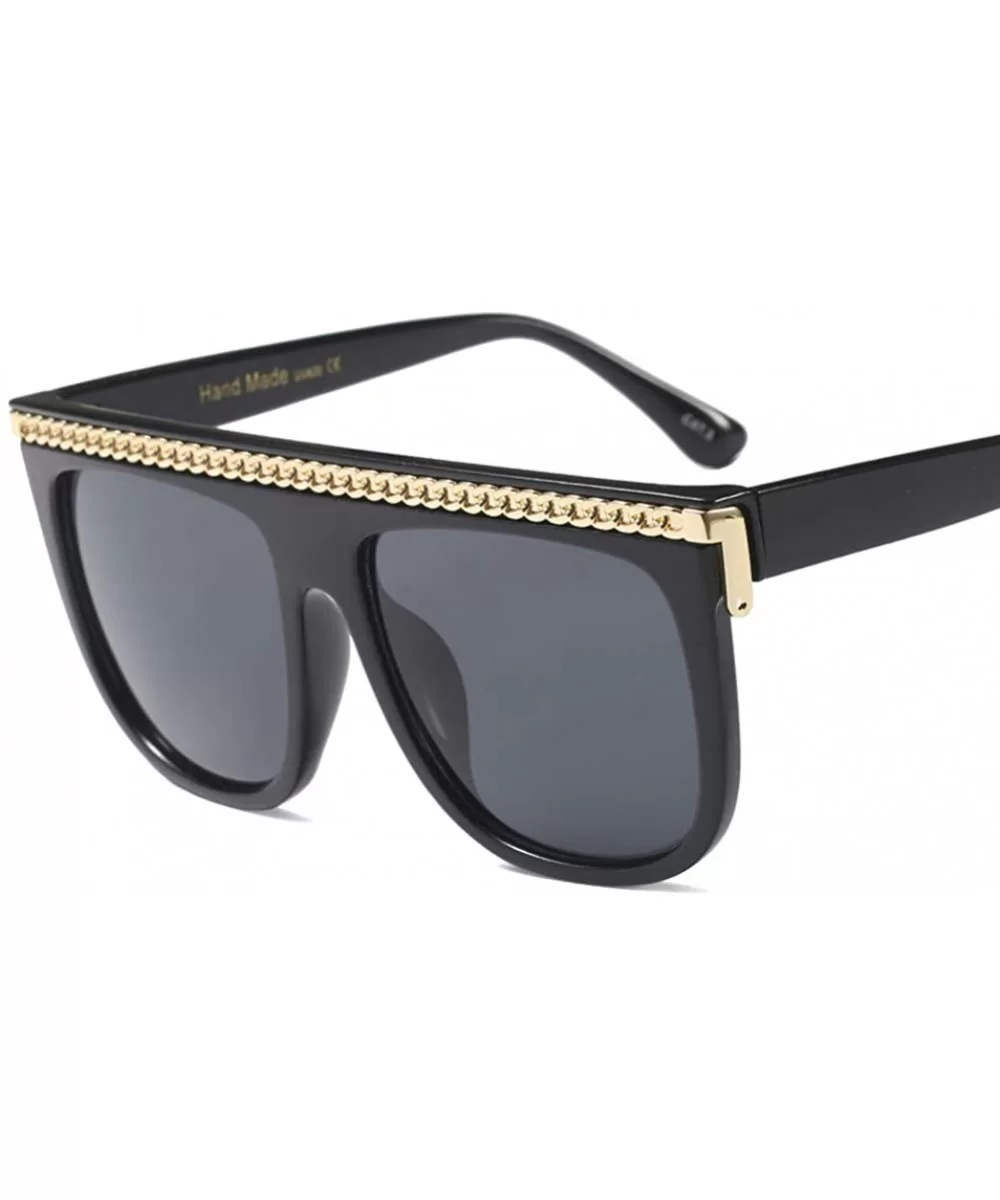 Fashion Chain Sunglasses Men Oversized Square Sun Glasses for Women Accessories - Black - CL18KICHZUK $12.38 Square