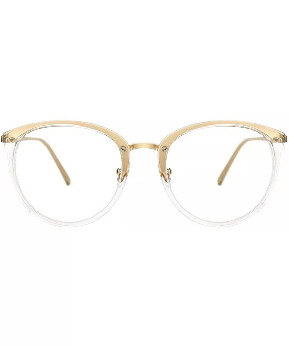 Vintage Round Metal Optical Eyewear Non-prescription Eyeglasses Frame for Women - (Blue Light Blocking)-gold Fade - CN18XGMUG...