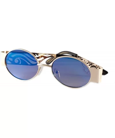 Fashion Forward Art Cut-Out Thick Metal Frame Oval Sunglasses A275 - Gold Blue Rv - CC18SZ7M3IE $19.80 Oval