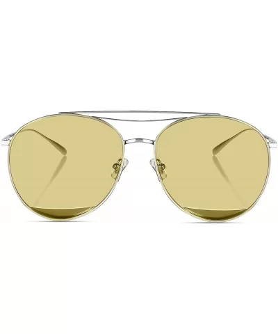 Classic Aviator Flat Lens Sunglasses for Women and Men Double Bridge - Silver Frame/Trans Brown Lens - CI18GLGMULA $56.40 Avi...