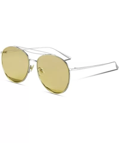 Classic Aviator Flat Lens Sunglasses for Women and Men Double Bridge - Silver Frame/Trans Brown Lens - CI18GLGMULA $56.40 Avi...