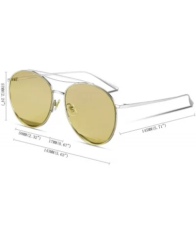 Classic Aviator Flat Lens Sunglasses for Women and Men Double Bridge - Silver Frame/Trans Brown Lens - CI18GLGMULA $56.40 Avi...