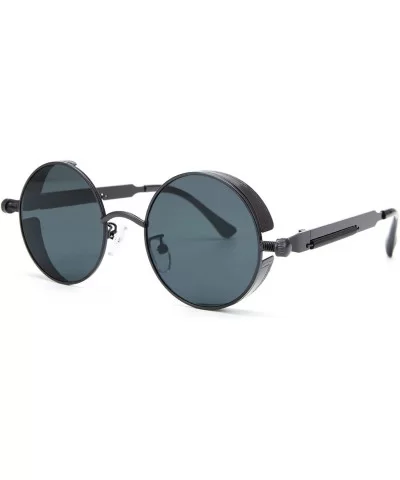 Retro Steampunk Retro Metal Round Frame Sunglasses - Gray Lens/Black Frame - CN196SKIH88 $21.98 Round