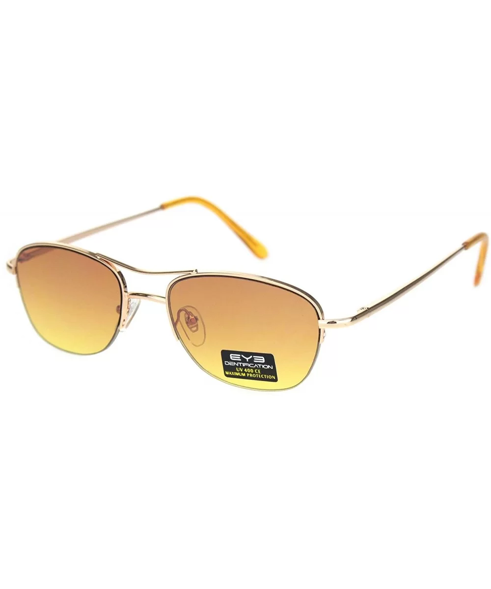 Womens Boyfriend Style Narrow Rectangular Half Rim Pilots Sunglasses - Gold Brown Yellow - CO18O3HYO5O $17.24 Rectangular