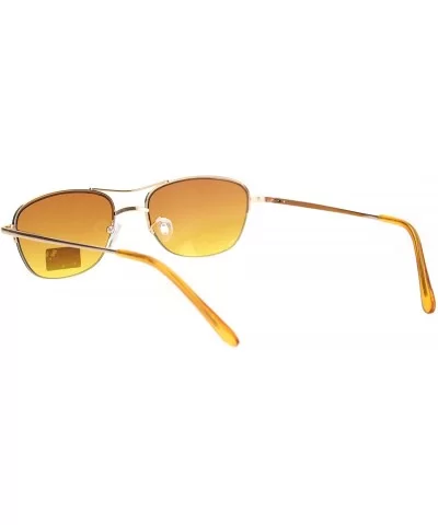 Womens Boyfriend Style Narrow Rectangular Half Rim Pilots Sunglasses - Gold Brown Yellow - CO18O3HYO5O $17.24 Rectangular