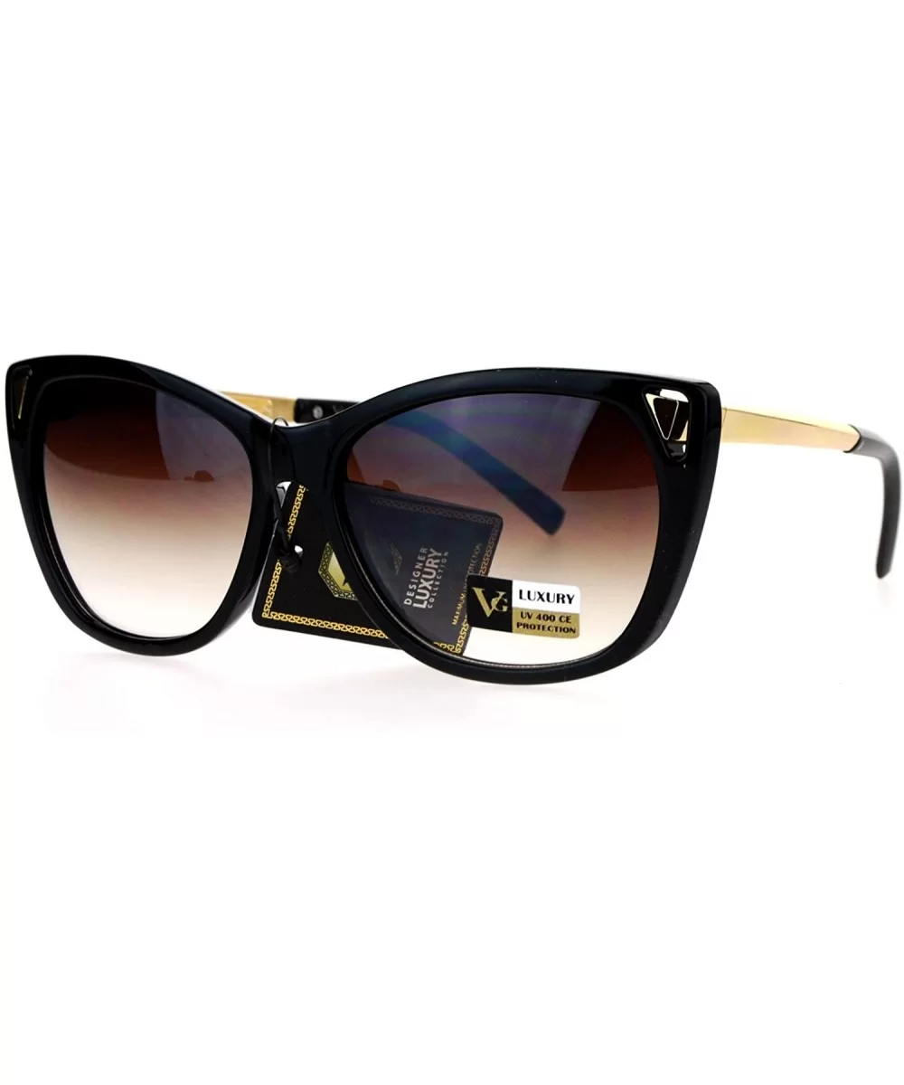 Womens Fashion Sunglasses Square Butterfly Designer Style Frame UV 400 - Black Gold (Brown) - C6188HKEXHI $12.86 Square