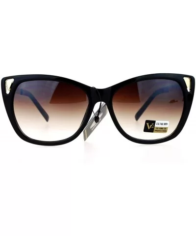 Womens Fashion Sunglasses Square Butterfly Designer Style Frame UV 400 - Black Gold (Brown) - C6188HKEXHI $12.86 Square