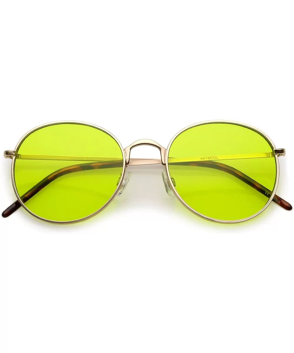 Bold Full Metal Frame Color Tinted Flat Lens Round Sunglasses 52mm - Gold / Yellow - CI183NH2ZG7 $16.15 Round