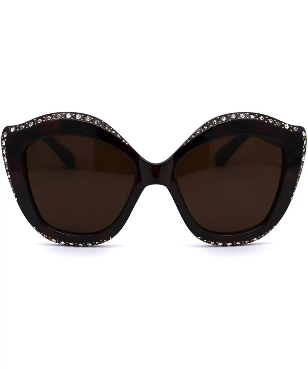 Womens Rhinestone Studded Butterfly Chic Plastic Sunglasses - Tortoise Brown - CW1959NR993 $17.37 Butterfly