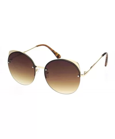 Womens Exposed Edge Round Cat Eye Brown Half Rim Sunglasses - Gold Brown - CS18NKIZAGC $16.99 Cat Eye