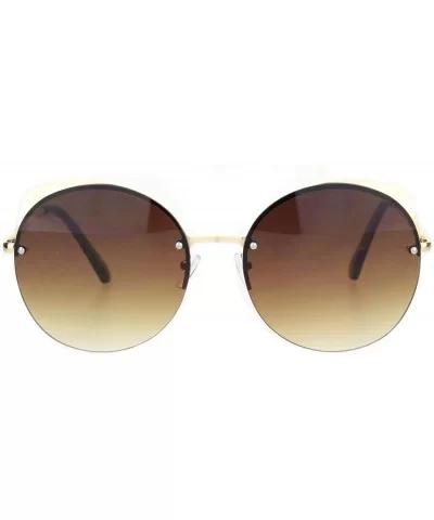 Womens Exposed Edge Round Cat Eye Brown Half Rim Sunglasses - Gold Brown - CS18NKIZAGC $16.99 Cat Eye