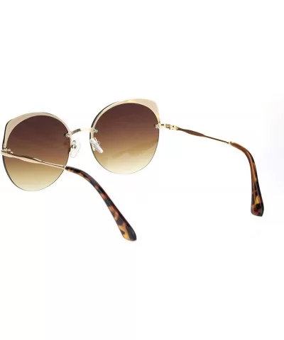 Womens Exposed Edge Round Cat Eye Brown Half Rim Sunglasses - Gold Brown - CS18NKIZAGC $16.99 Cat Eye