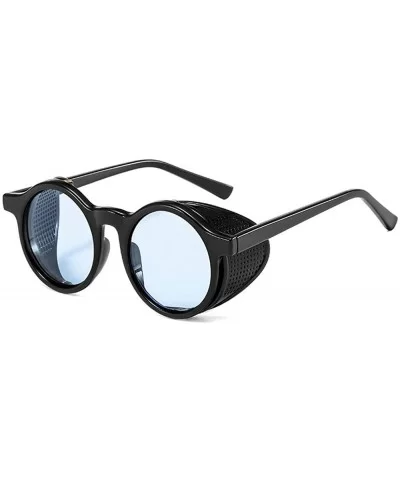 2020 New Transparent Color Punk Flip Sunglasses Men Women Fashion UV400 Round Glasses - Black&blue - CQ1935D8TL5 $18.30 Round