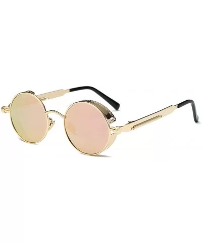 Men Women Retro Vintage Glasses Steampunk Round Metal UV400 Eyewear Sunglasses Anti Uv Sunglass Golden + Pink - C418TL36KTQ $...