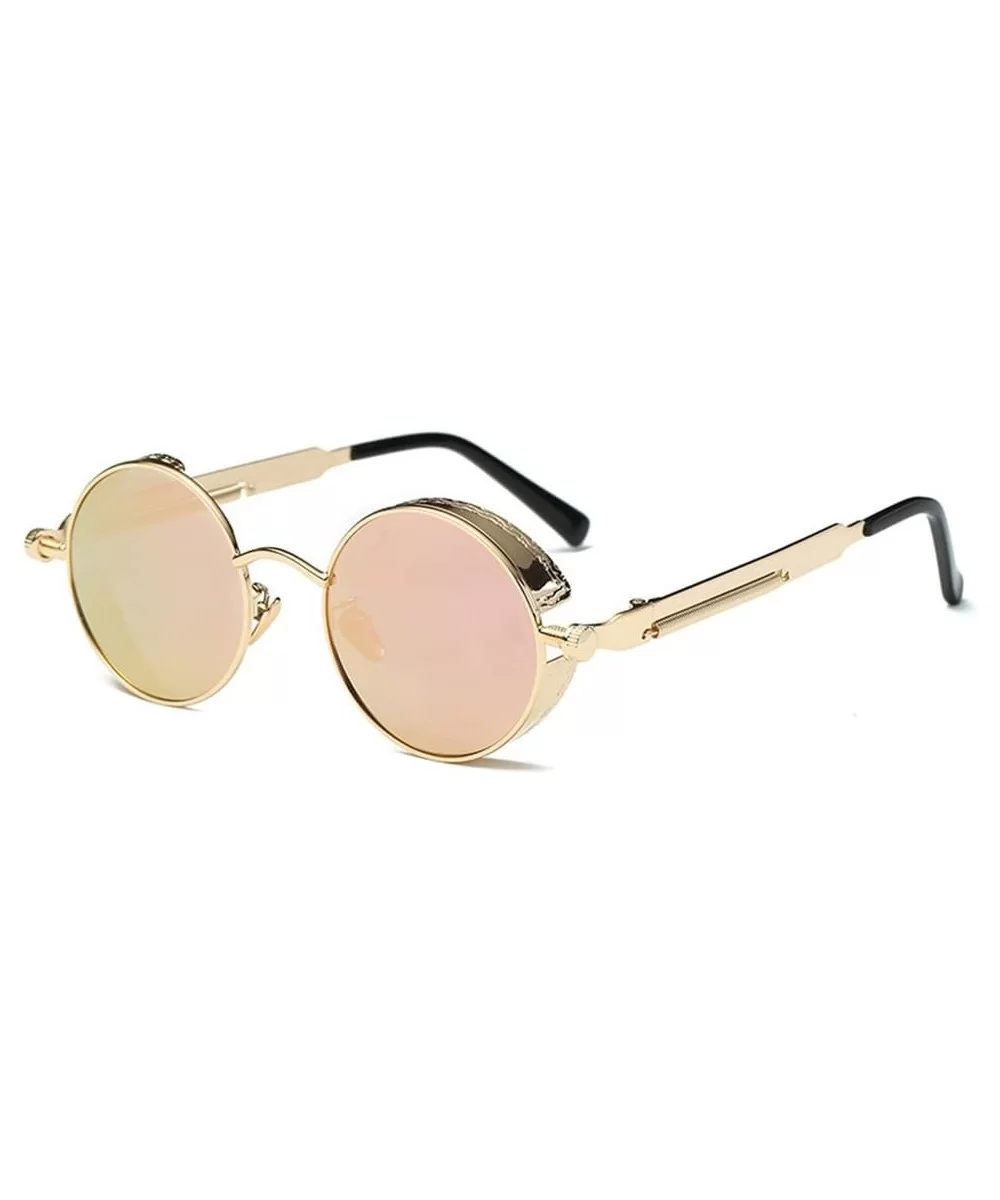 Men Women Retro Vintage Glasses Steampunk Round Metal UV400 Eyewear Sunglasses Anti Uv Sunglass Golden + Pink - C418TL36KTQ $...