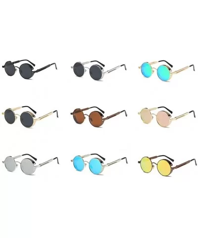 Men Women Retro Vintage Glasses Steampunk Round Metal UV400 Eyewear Sunglasses Anti Uv Sunglass Golden + Pink - C418TL36KTQ $...