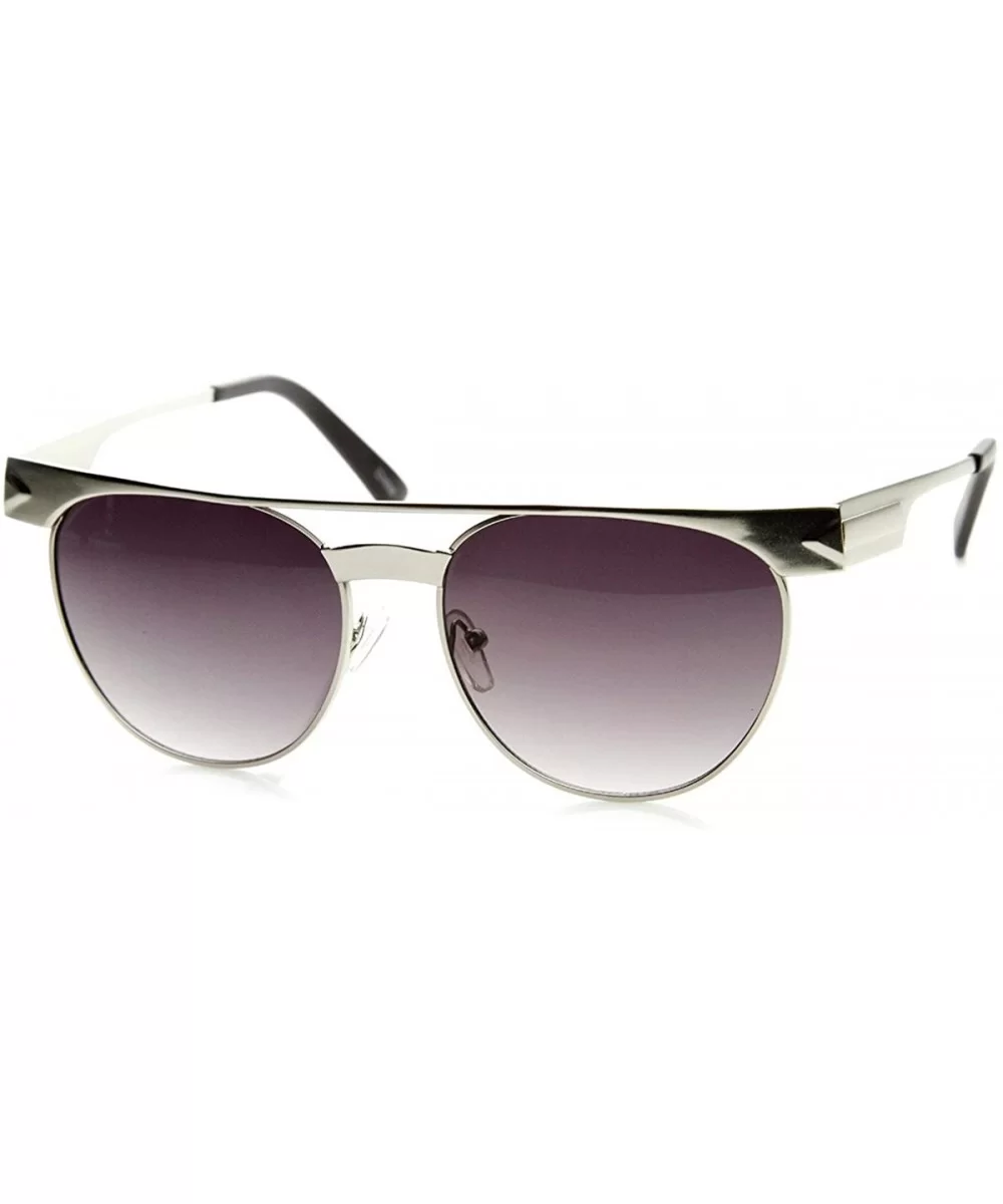Metal Double Bridge Flat Top Round Aviator Sunglasses (Silver) - CM11G13XSF1 $15.69 Round