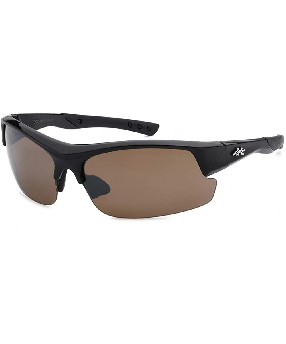 Men's Half Frame Sports Wrap Sunglasses - Black / Brown Lens - C318IHIRI85 $12.48 Wrap