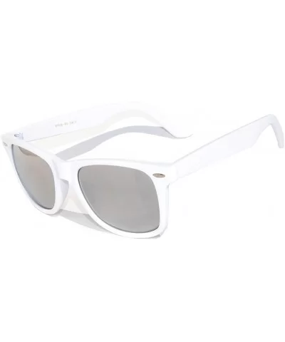 Retro Vintage Sunglasses Colorful Mirror Lens Matte Frame Many Colors - White - Silver - C711NI56YPB $10.90 Wayfarer