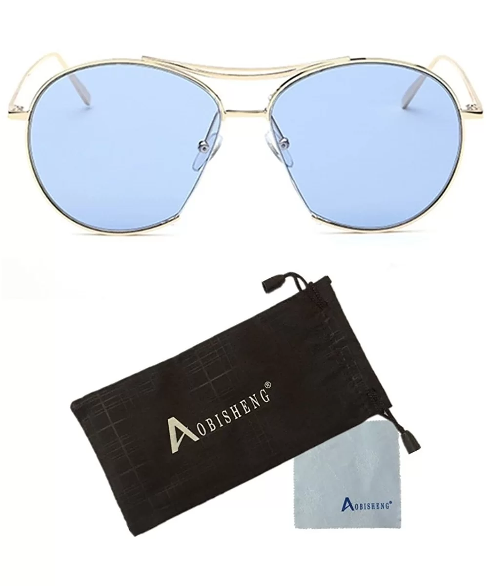 Round Aviator Mirrored Flat Light Color Drive Lenses Unisex Sunglasses - Blue - CO12GA1XN07 $18.68 Aviator